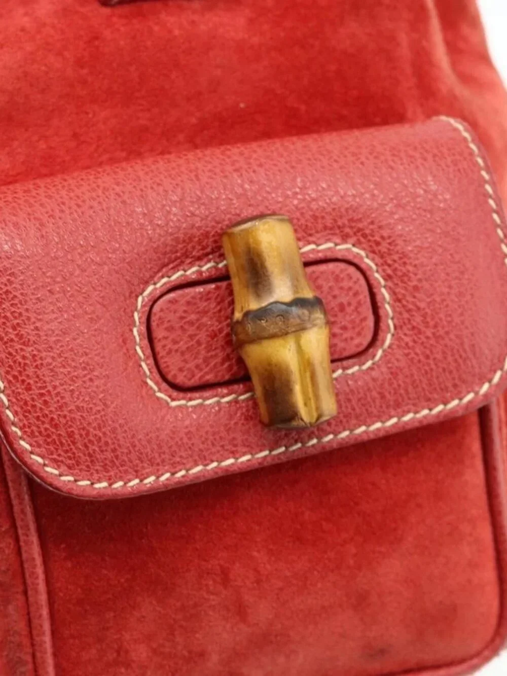 GUCCI Bamboo Backpack Suede Red Gold 003 2058 0030 Auth 175586
